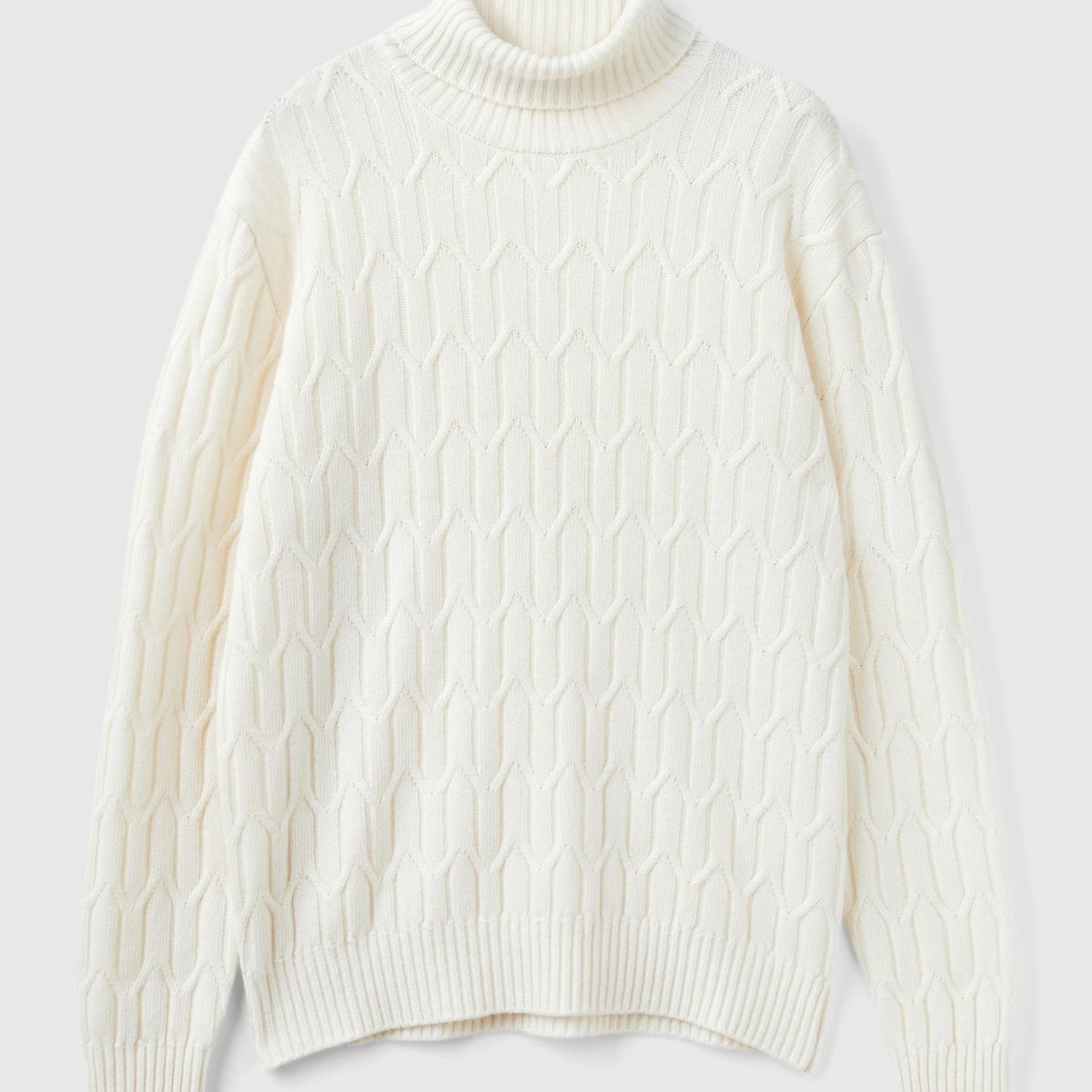 Erkek Krem Yün Karışımlı Ribanalı Balıkçı Yaka Kazak