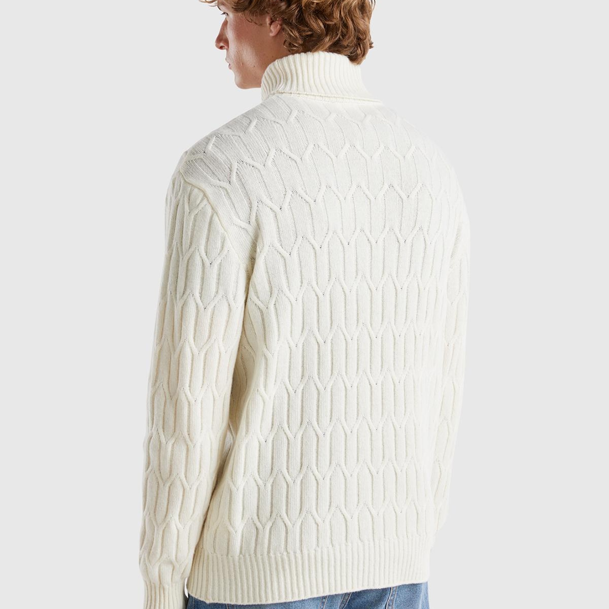 Erkek Krem Yün Karışımlı Ribanalı Balıkçı Yaka Kazak