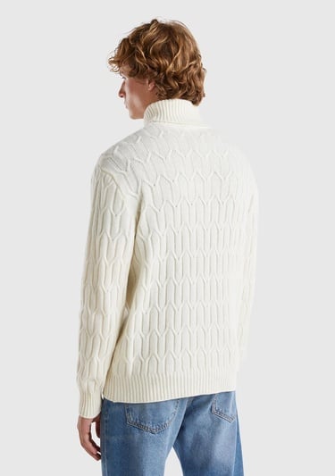  Erkek Krem Yün Karışımlı Ribanalı Balıkçı Yaka Kazak