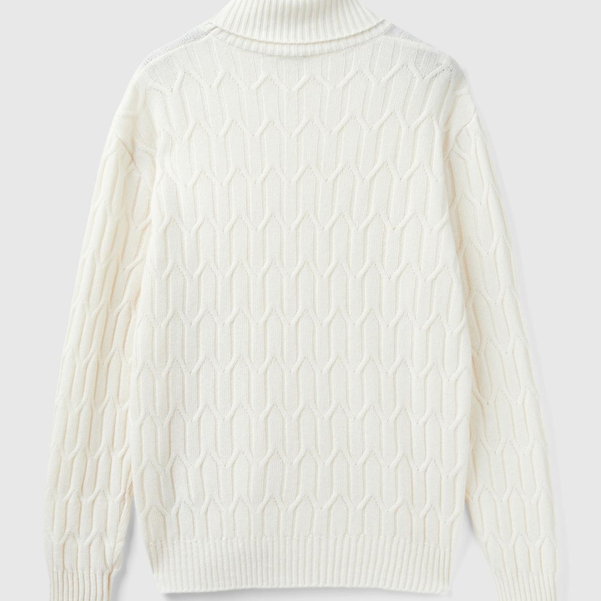 Erkek Krem Yün Karışımlı Ribanalı Balıkçı Yaka Kazak