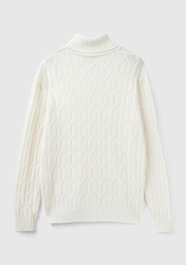  Erkek Krem Yün Karışımlı Ribanalı Balıkçı Yaka Kazak