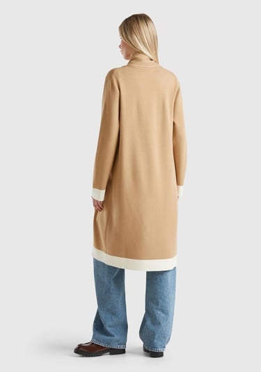  Kadın Bej Viskoz Karışımlı Püsküllü Şal Yakalı Örme Hırka