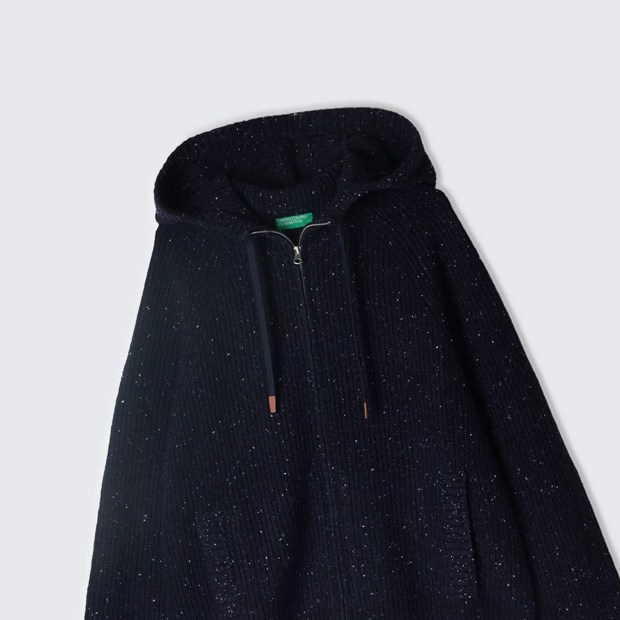 Erkek Siyah Yün Karışımlı Cepli Büzgü İpli Kapüşonlu Fermuarlı Hırka