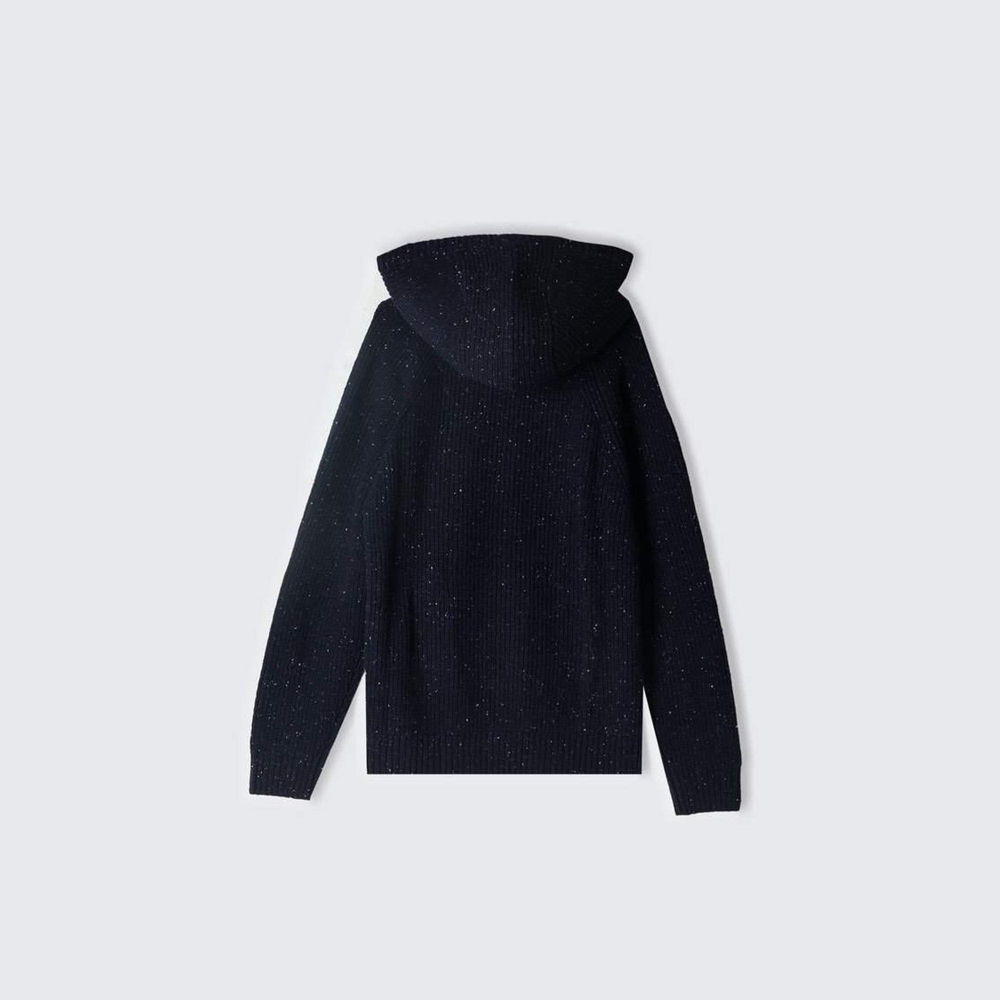 Erkek Siyah Yün Karışımlı Cepli Büzgü İpli Kapüşonlu Fermuarlı Hırka