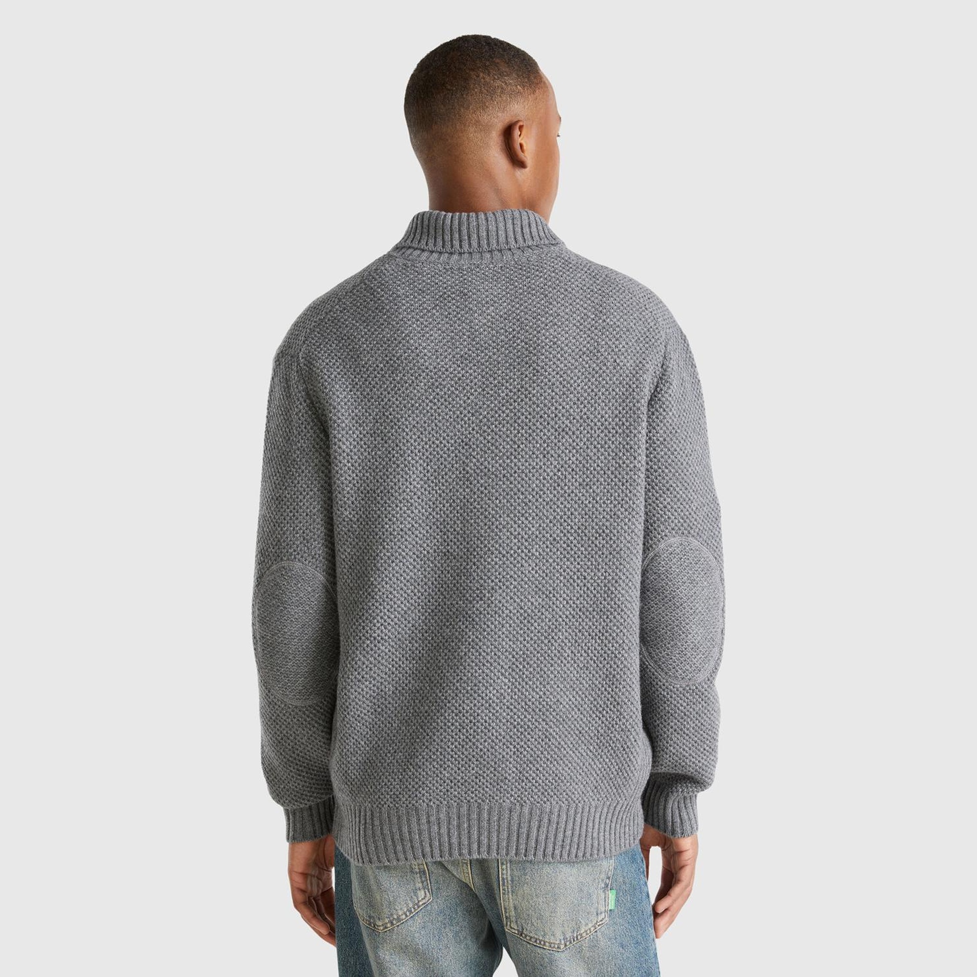 Erkek Antrasit Melanj Yün Karışımlı Yanları Cepli Önü Düğmeli Kazak