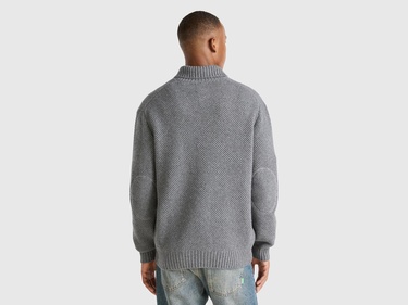  Erkek Antrasit Melanj Yün Karışımlı Yanları Cepli Önü Düğmeli Kazak