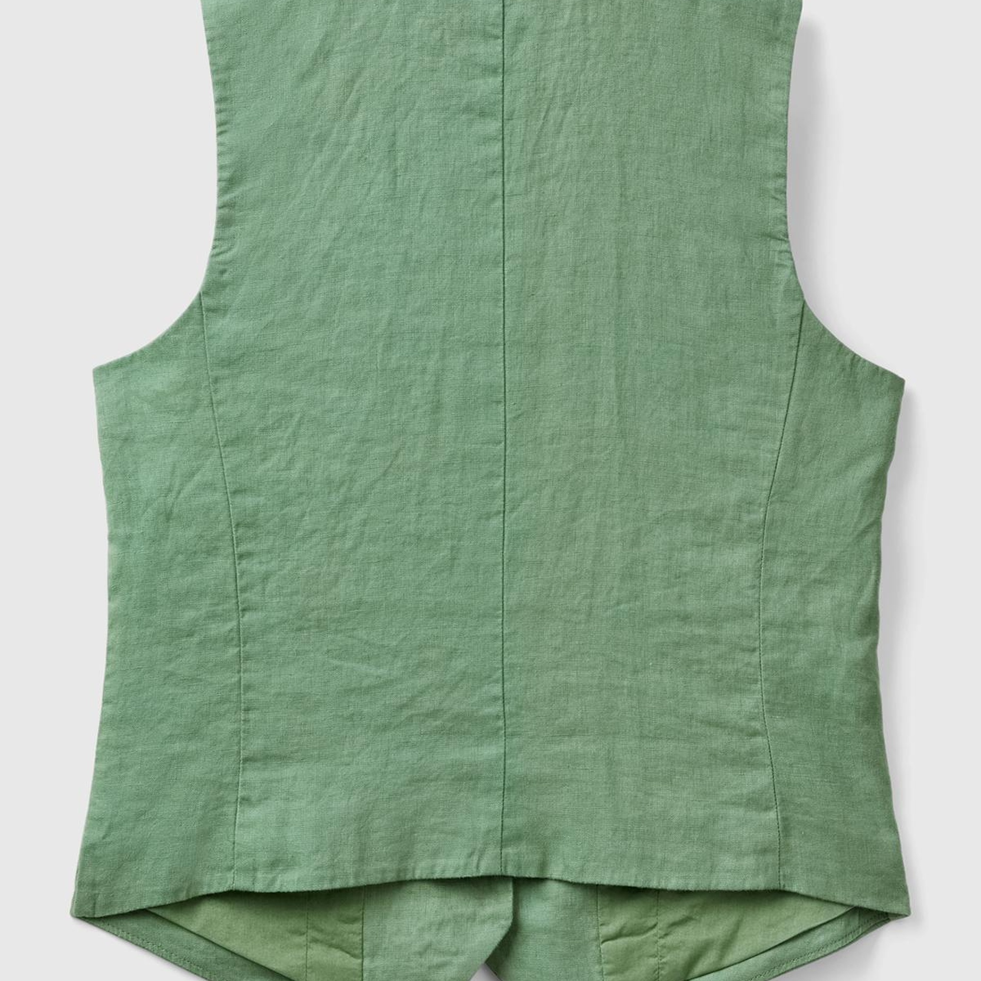Kadın Mint Yeşili %100 Keten Önü Düğme İliklemeli V Yaka Yelek