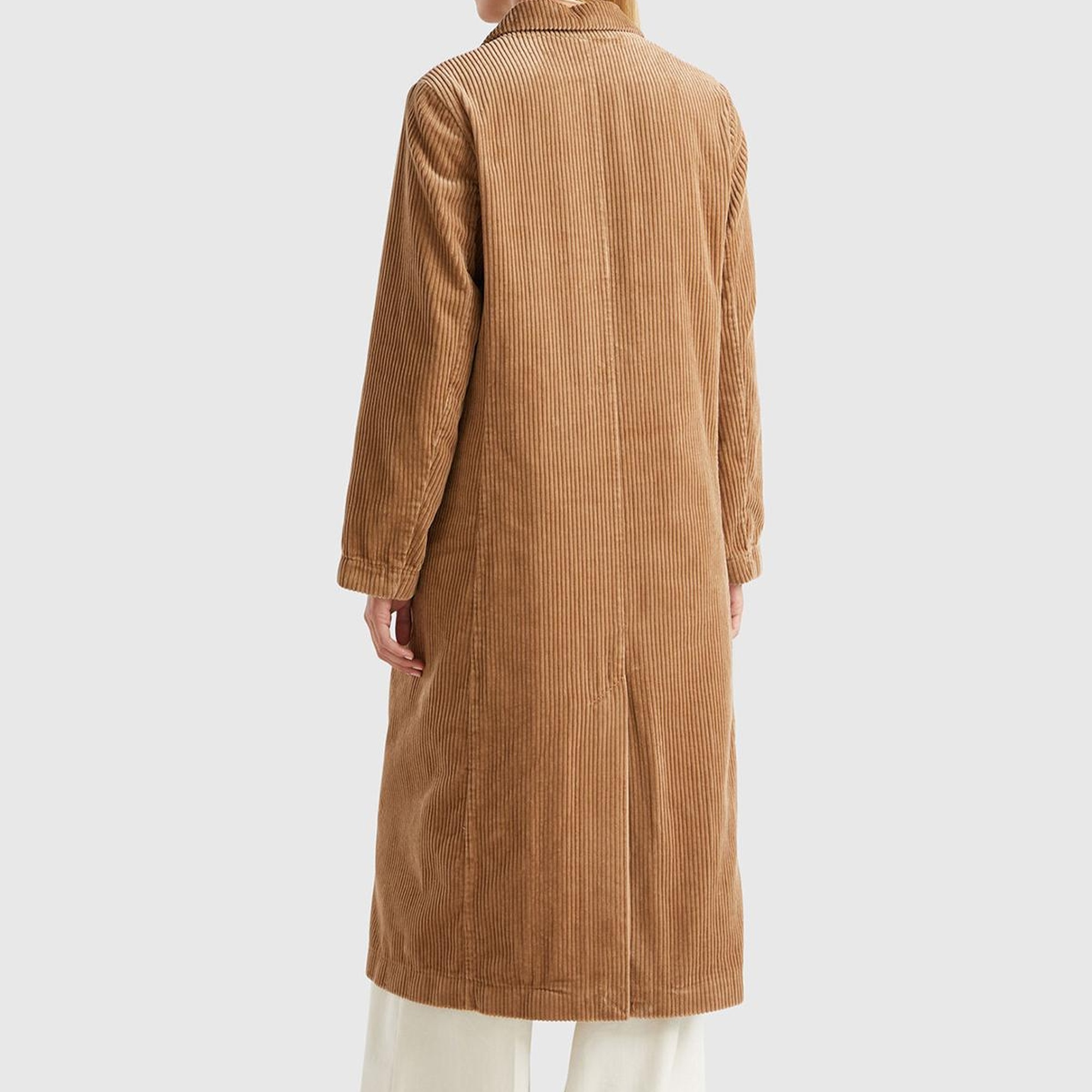 Kadın Kahverengi %100 Pamuk Önü Düğme Kapamalı Devrik Yaka Kruvaze Kaban