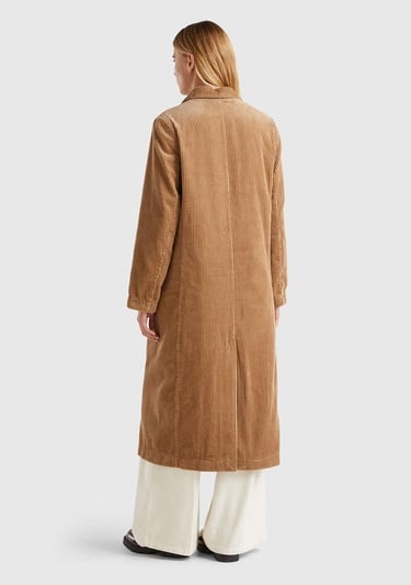  Kadın Kahverengi %100 Pamuk Önü Düğme Kapamalı Devrik Yaka Kruvaze Kaban
