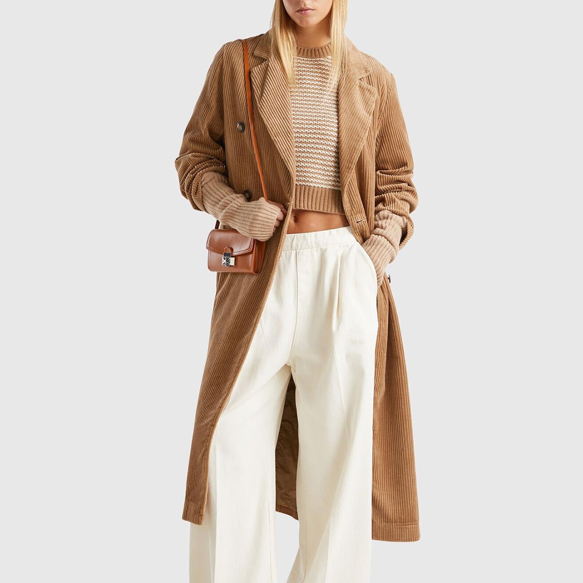 Kadın Kahverengi %100 Pamuk Önü Düğme Kapamalı Devrik Yaka Kruvaze Kaban