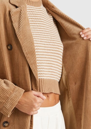  Kadın Kahverengi %100 Pamuk Önü Düğme Kapamalı Devrik Yaka Kruvaze Kaban