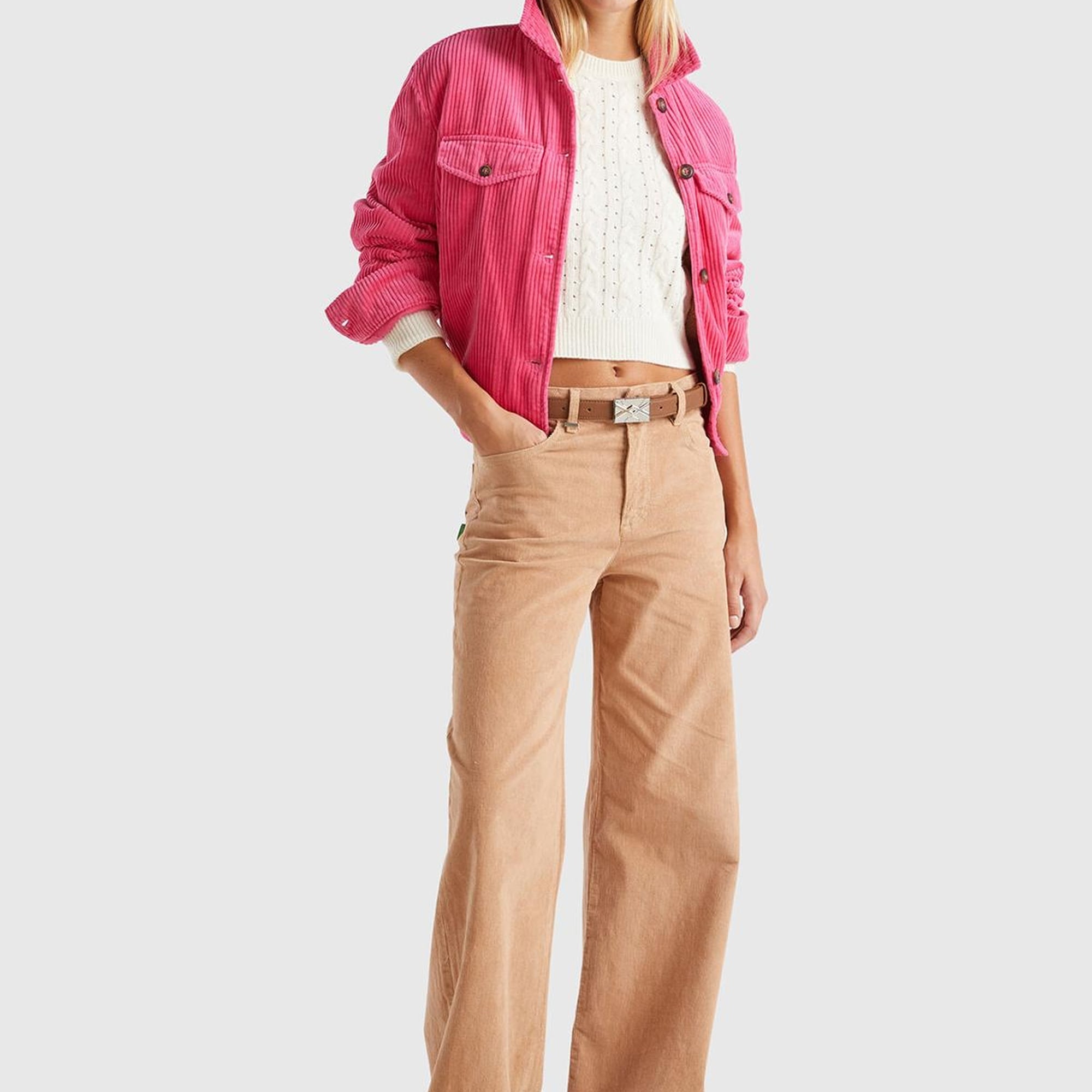 Kadın Pembe %100 Pamuk Önü Biye Cep Detaylı Düğmeli Sivri Yaka Kadife Ceket