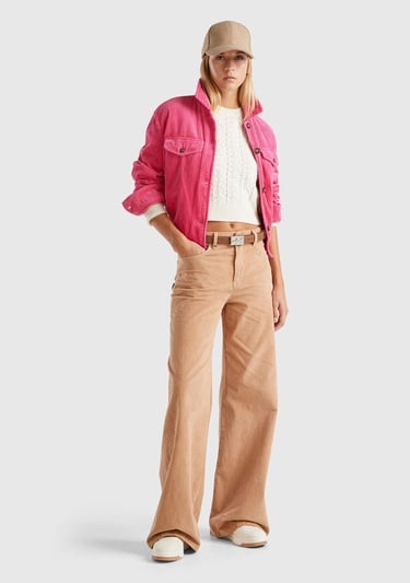  Kadın Pembe %100 Pamuk Önü Biye Cep Detaylı Düğmeli Sivri Yaka Kadife Ceket