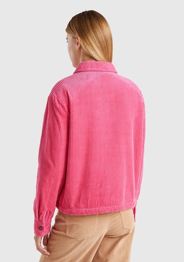  Kadın Pembe %100 Pamuk Önü Biye Cep Detaylı Düğmeli Sivri Yaka Kadife Ceket