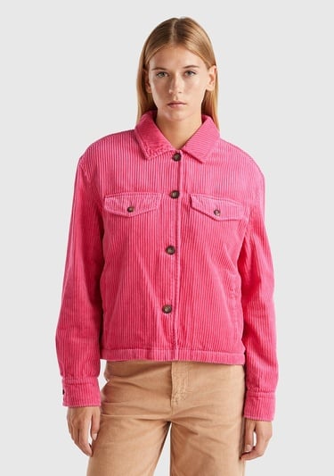  Kadın Pembe %100 Pamuk Önü Biye Cep Detaylı Düğmeli Sivri Yaka Kadife Ceket