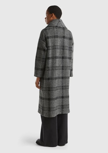  Kadın Antrasit Yün Karışımlı Düşük Omuz Önü Cep Detaylı Şal Yaka Kaban