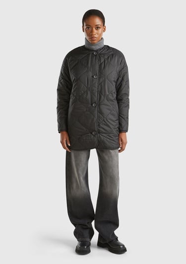  Kadın Siyah İçi Kürklü Dışı Kapitone Detaylı Önü Düğmeli Mont