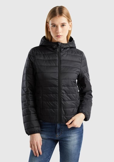  Kadın Siyah Recycled Polyester Dolgulu  Pufa Mont