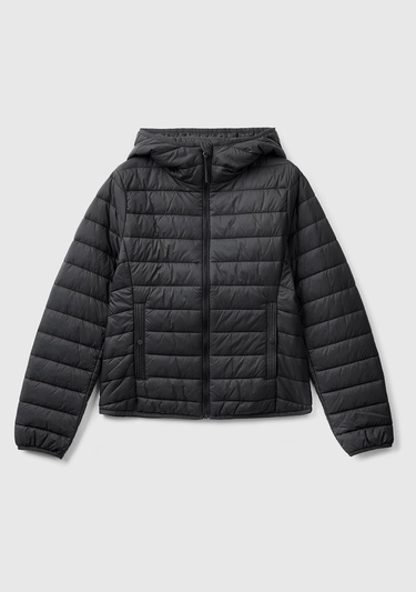  Kadın Siyah Recycled Polyester Dolgulu  Pufa Mont