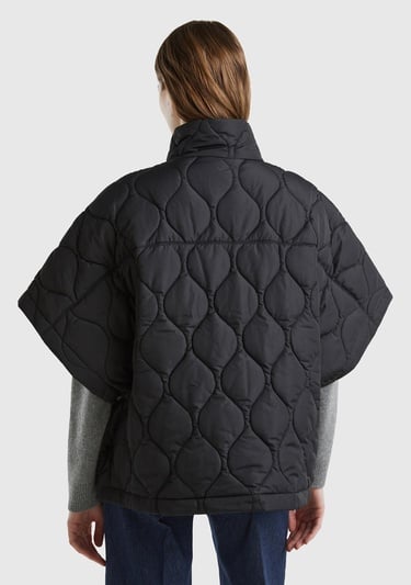  Kadın Siyah Fermuarlı Pelerin Mont