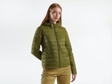  Kadın Haki Recycled Polyester Dolgulu  Pufa Mont