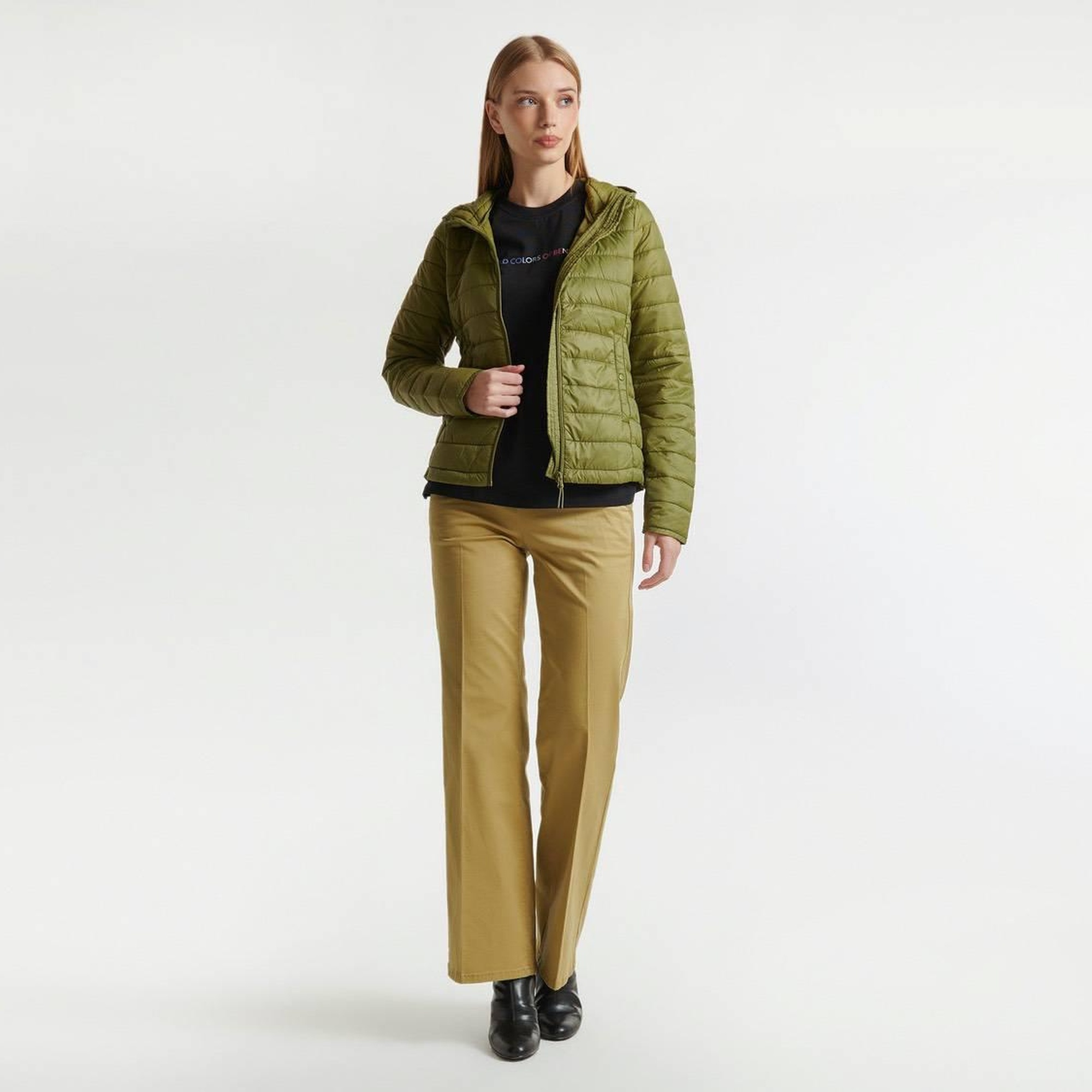 Kadın Haki Recycled Polyester Dolgulu  Pufa Mont