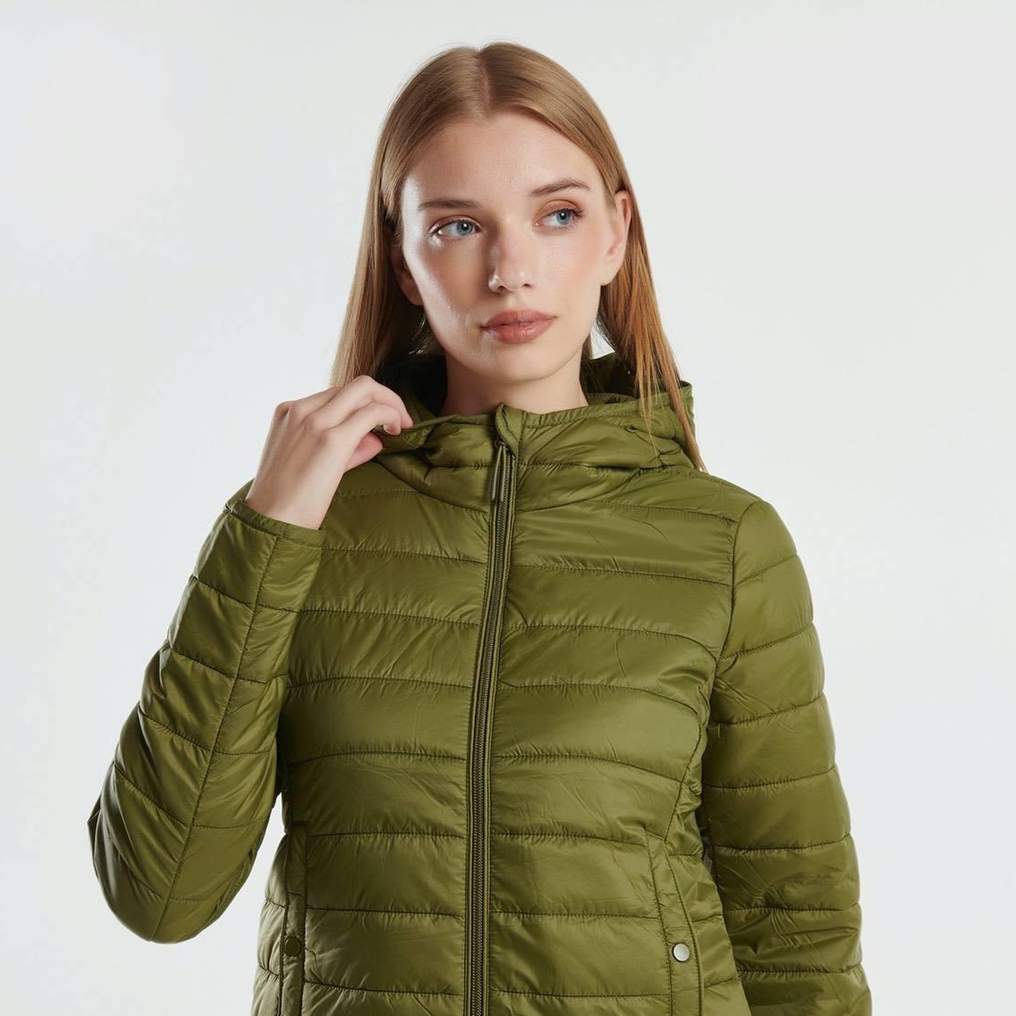 Kadın Haki Recycled Polyester Dolgulu  Pufa Mont