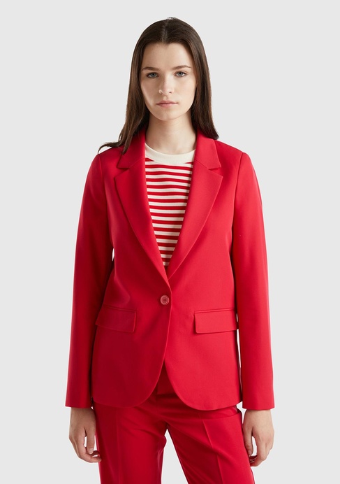  Kadın Kırmızı Poliviskoz Tek Düğmeli Kırlangıç Yaka Blazer Ceket