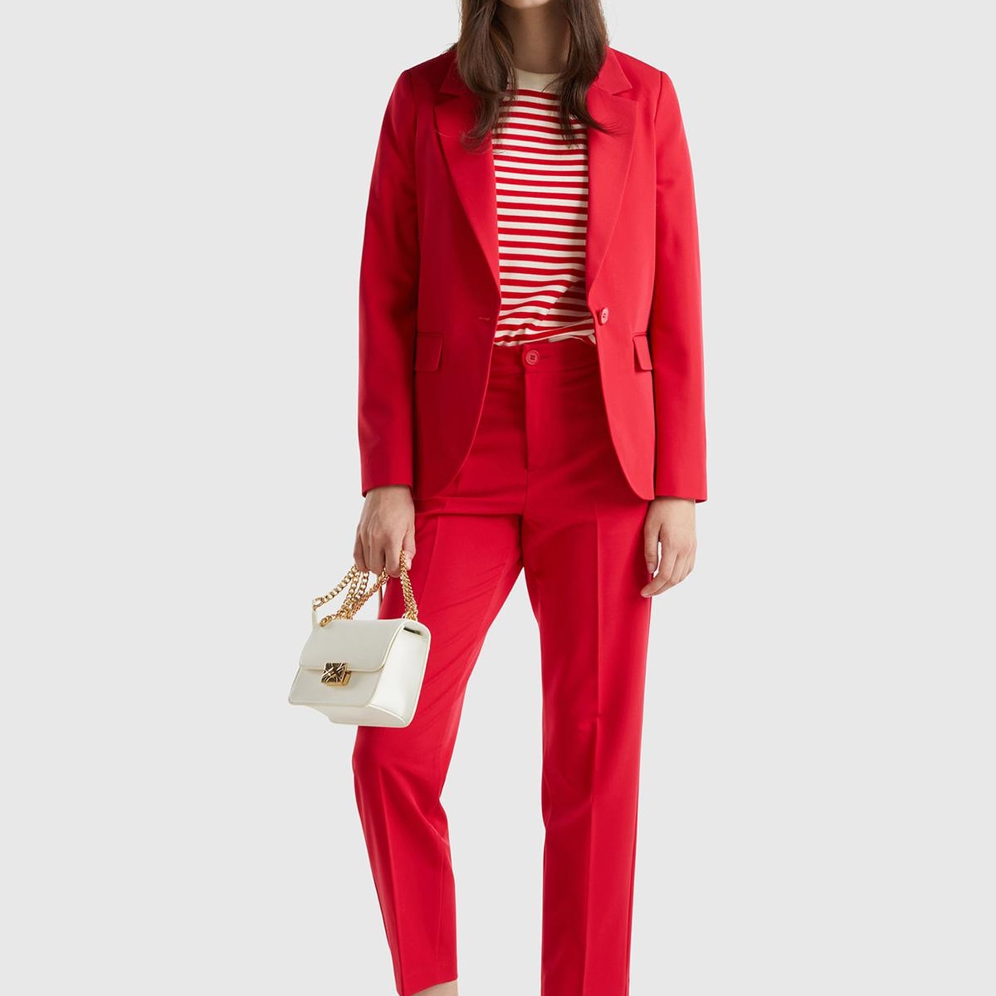 Kadın Kırmızı Poliviskoz Tek Düğmeli Kırlangıç Yaka Blazer Ceket