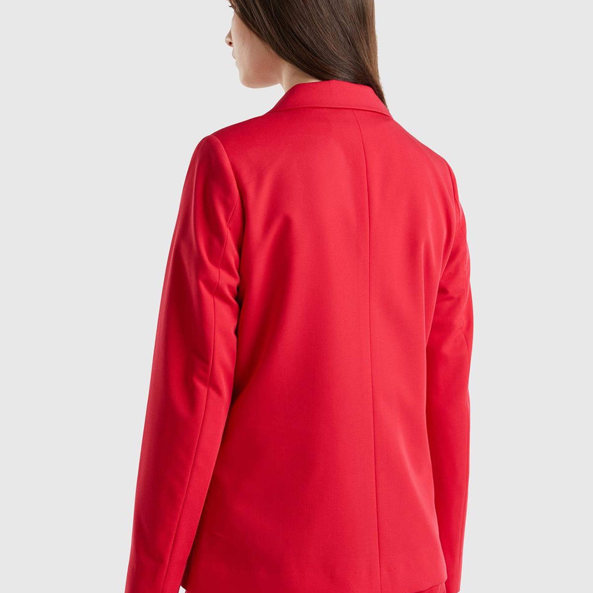 Kadın Kırmızı Poliviskoz Tek Düğmeli Kırlangıç Yaka Blazer Ceket