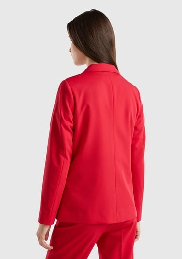  Kadın Kırmızı Poliviskoz Tek Düğmeli Kırlangıç Yaka Blazer Ceket