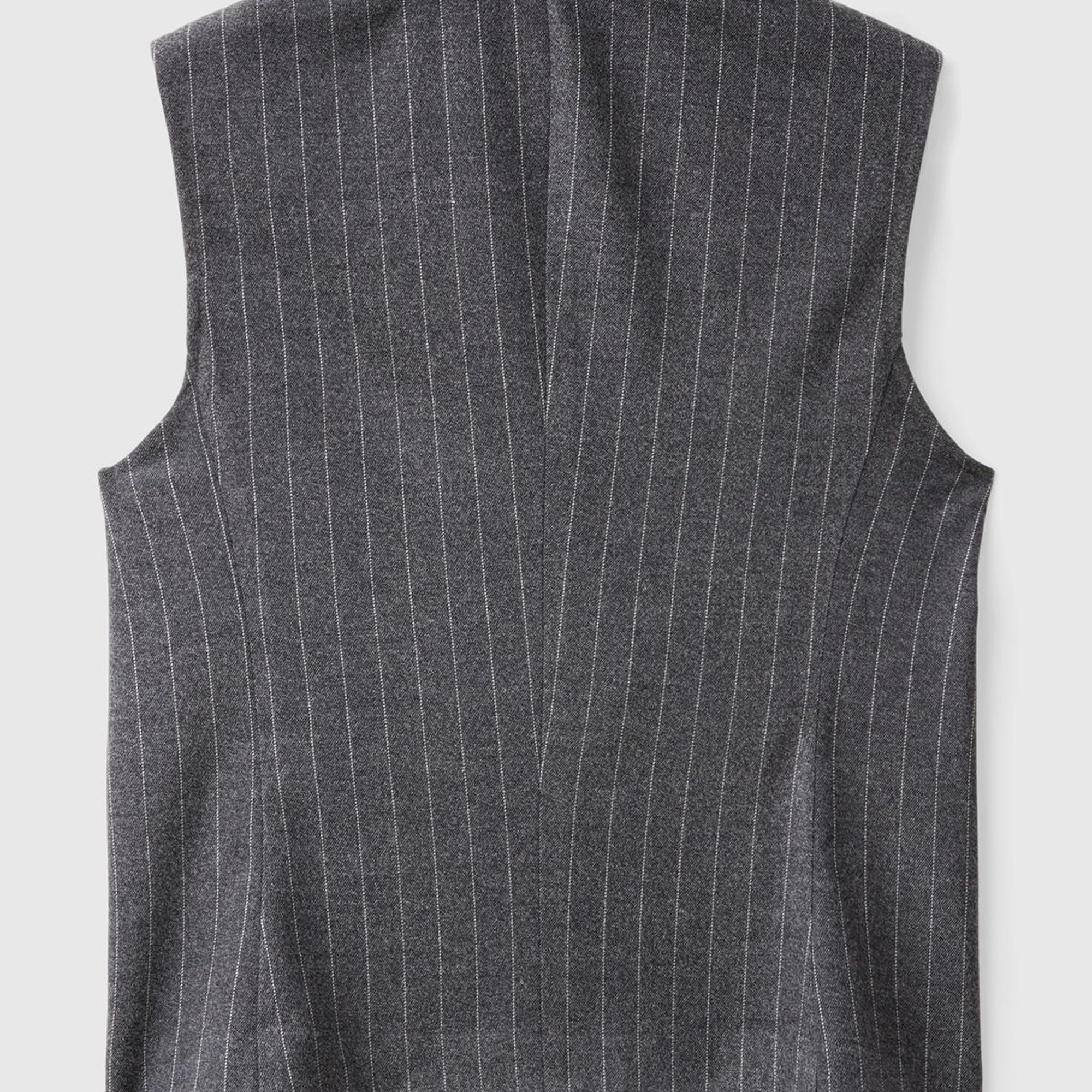 Kadın Antrasit Viskoz Karışımlı Düğmeli Çizgili Sivri Yaka Kruvaze Yelek