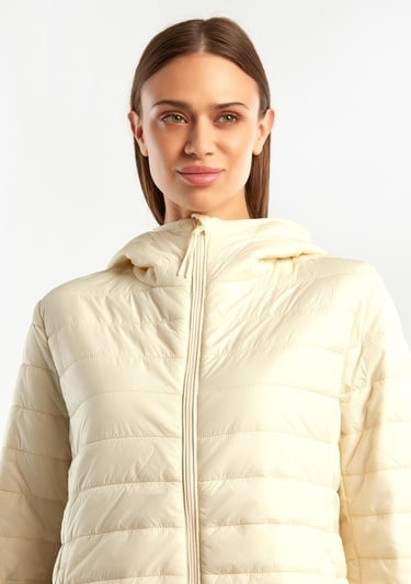  Kadın Krem  Uzun Pufa Mont