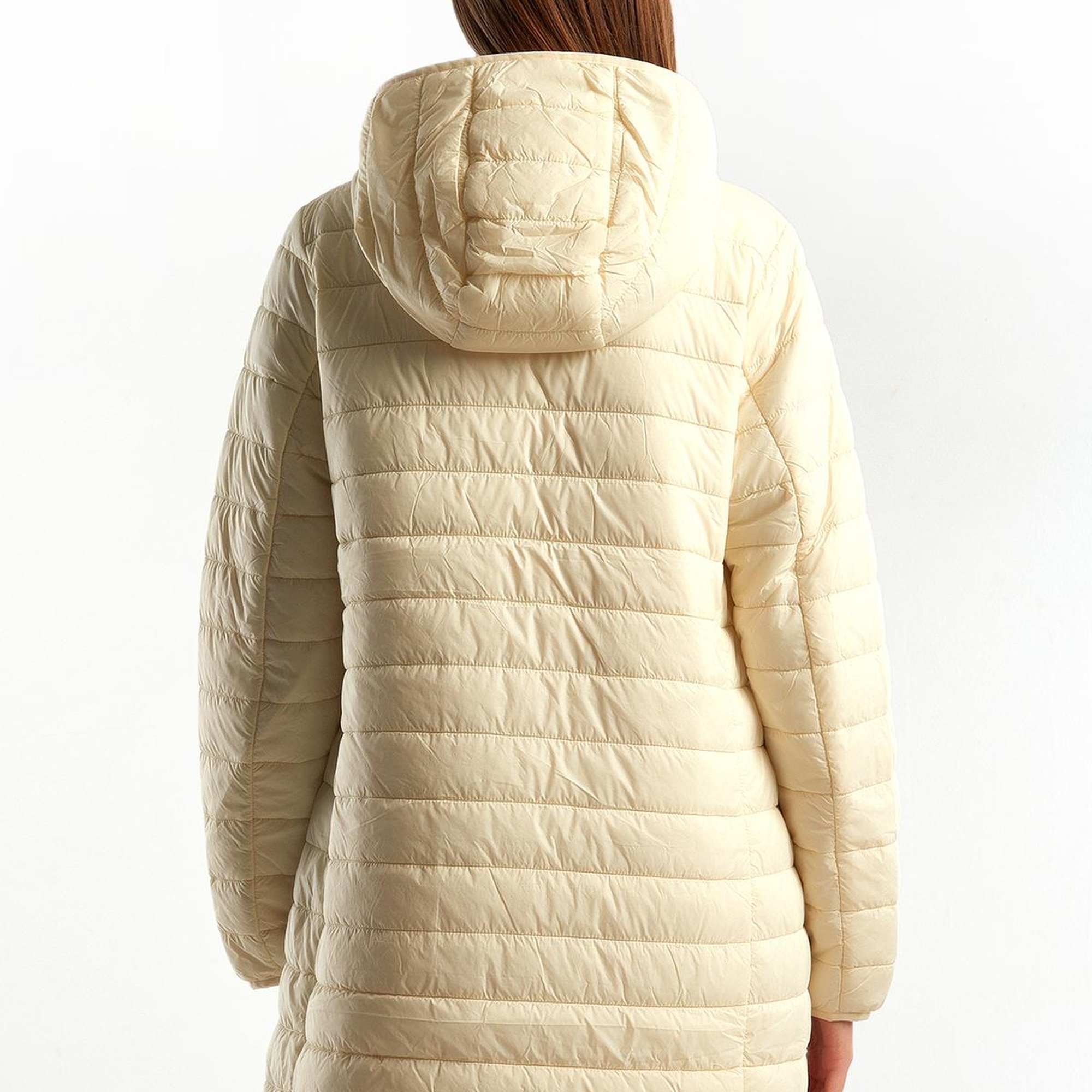 Kadın Krem  Uzun Pufa Mont