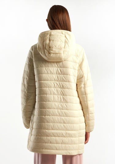  Kadın Krem  Uzun Pufa Mont