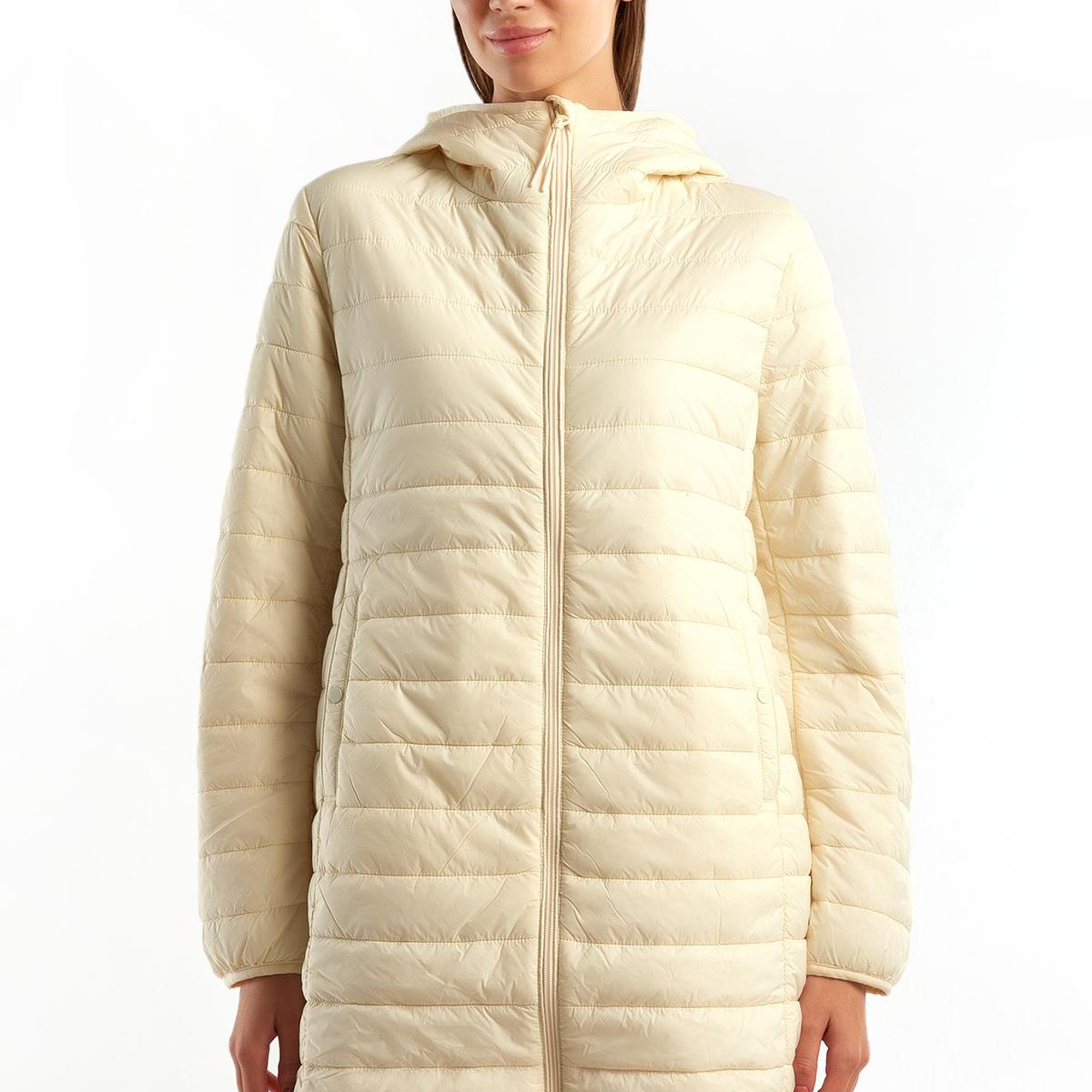 Kadın Krem  Uzun Pufa Mont