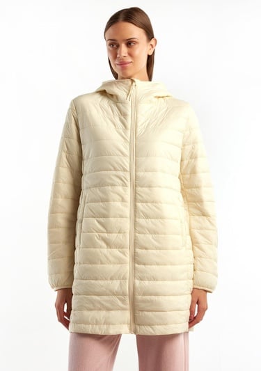  Kadın Krem  Uzun Pufa Mont