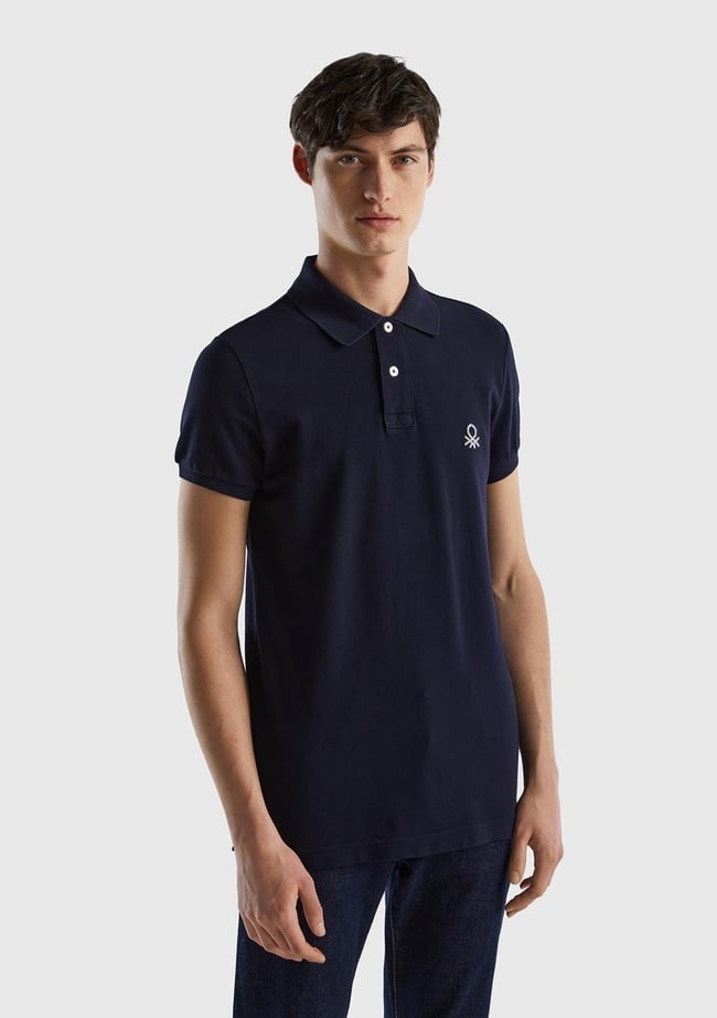  Erkek Koyu Lacivert Slim Fit Kısa Kollu Polo T-Shirt