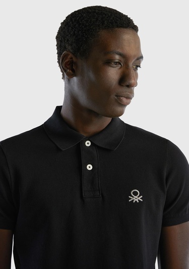  Erkek Siyah Slim Fit Kısa Kollu Polo T-Shirt