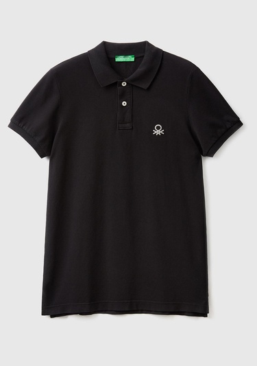  Erkek Siyah Slim Fit Kısa Kollu Polo T-Shirt