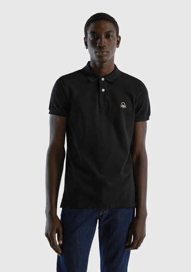  Erkek Siyah Slim Fit Kısa Kollu Polo T-Shirt
