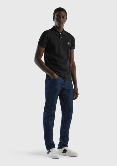  Erkek Siyah Slim Fit Kısa Kollu Polo T-Shirt