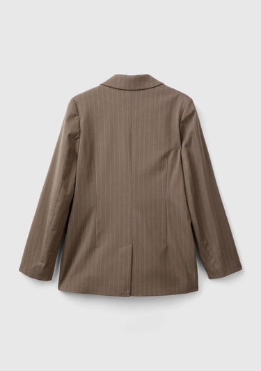  Kadın Taba Viskoz Karışımlı Düğme Kapamalı Çizgili Sivri Yaka Blazer Ceket