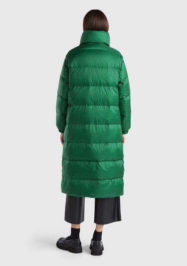  Kadın Yeşil Kaz Tüyü Dolgulu Düğme Kapamalı Yüksek Yaka Uzun Şişme Mont