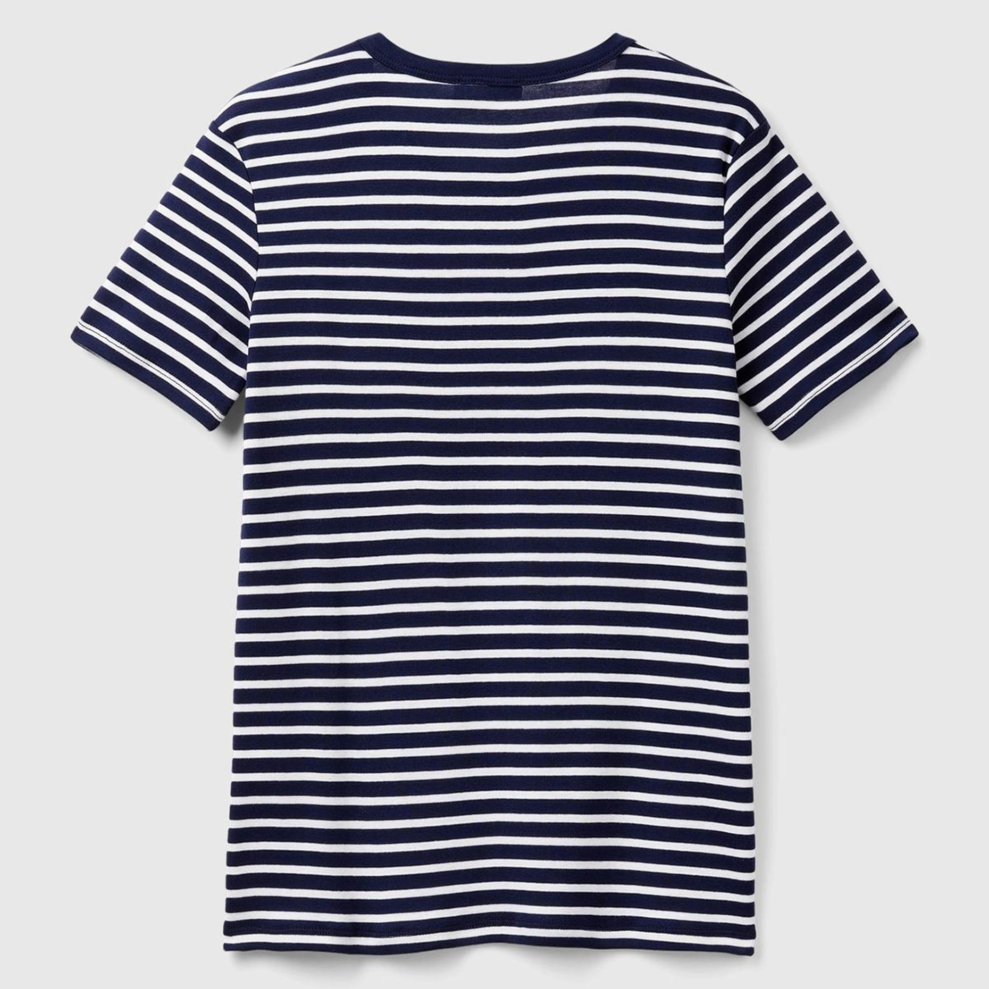 Kadın Lacivert %100 Pamuk Sol Altı Logolu Çizgili Yuvarlak Yaka T-Shirt