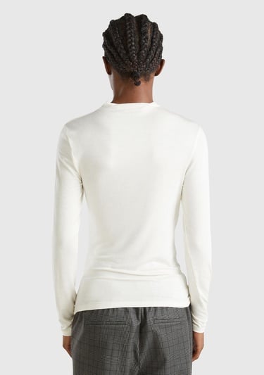  Kadın Krem Modal Karışımlı Omzu Büzgü Detaylı Yarım Balıkçı Yaka Sweatshirt