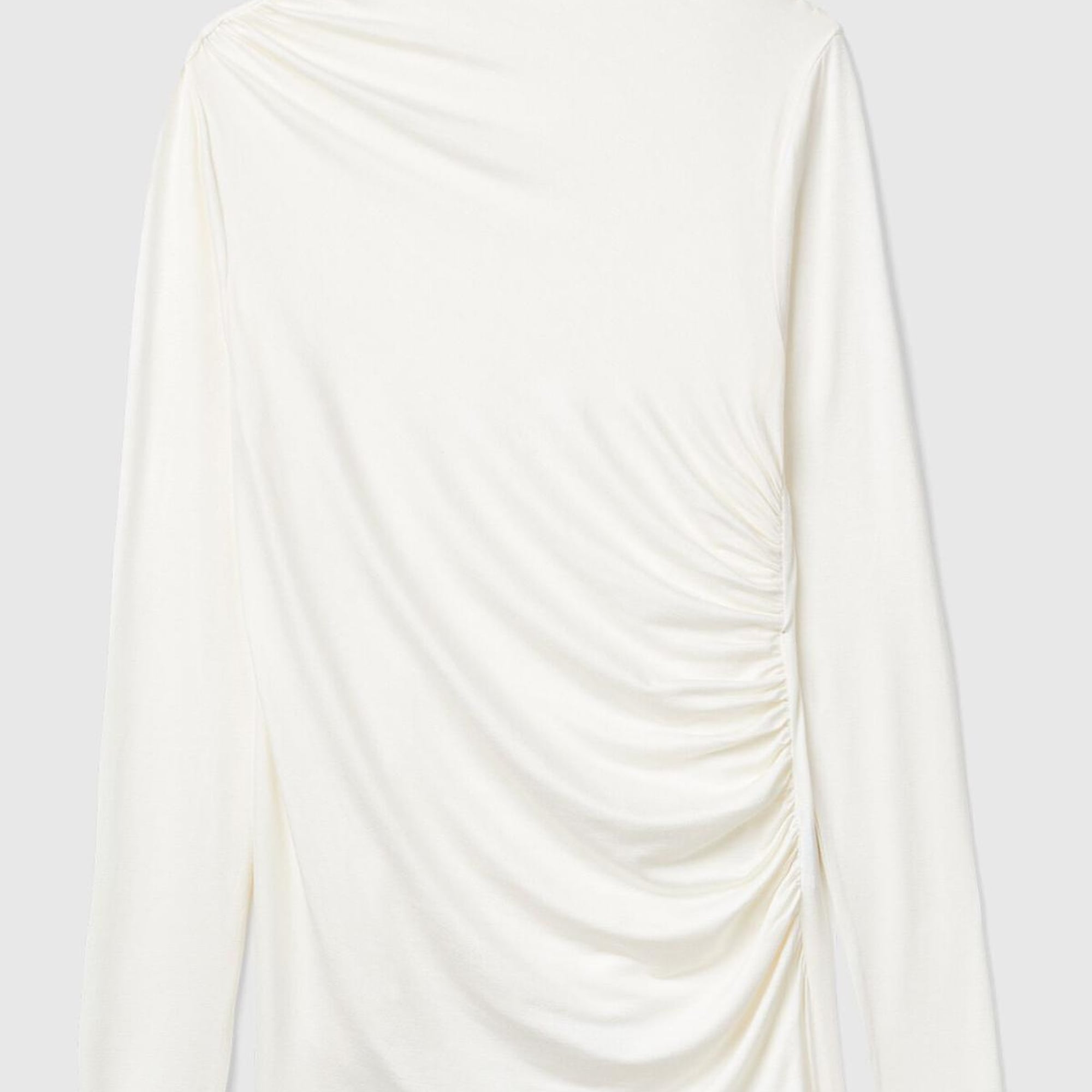 Kadın Krem Modal Karışımlı Omzu Büzgü Detaylı Yarım Balıkçı Yaka Sweatshirt