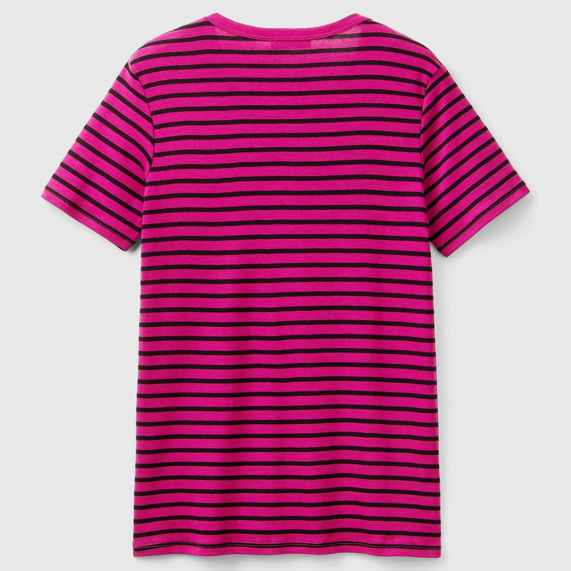 Kadın Mor Mix %100 Pamuk Sol Altı Logolu Çizgili Yuvarlak Yaka T-Shirt