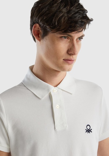  Erkek Beyaz Slim Fit Kısa Kollu Polo T-Shirt