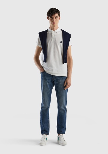  Erkek Beyaz Slim Fit Kısa Kollu Polo T-Shirt